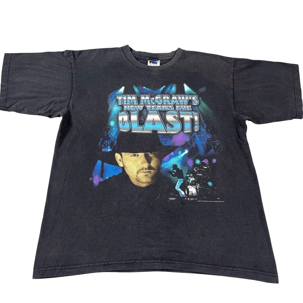 Vintage 90s Tim McGraw New Year's Eve Blast T-Shirt‎ Black Size XL Nashville Tee